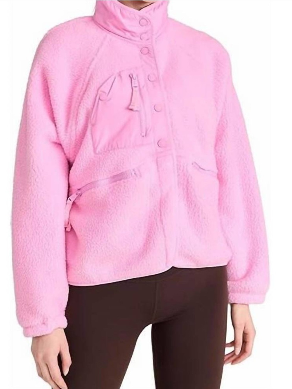 NEW Free People FP Movement Hit The Slopes fleece jacket in pink - Picture 2 of 7